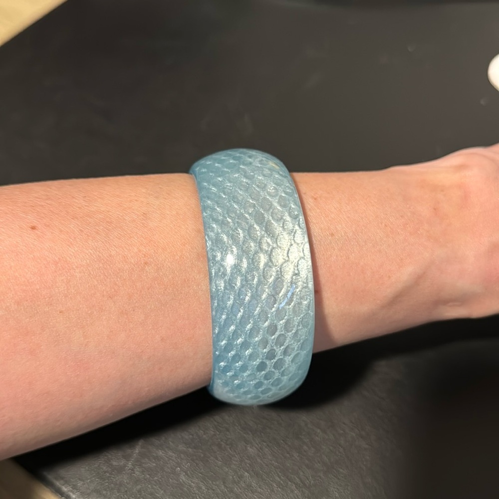 Vintage Plastic Bangle Bracelet, Blue, Scale Pattern, Retro, Boho